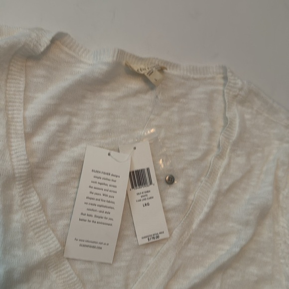 Eileen Fisher Long V Neck Linen Cotton Slub Short Sleeve Button Down Sweater NWT - Picture 5 of 6